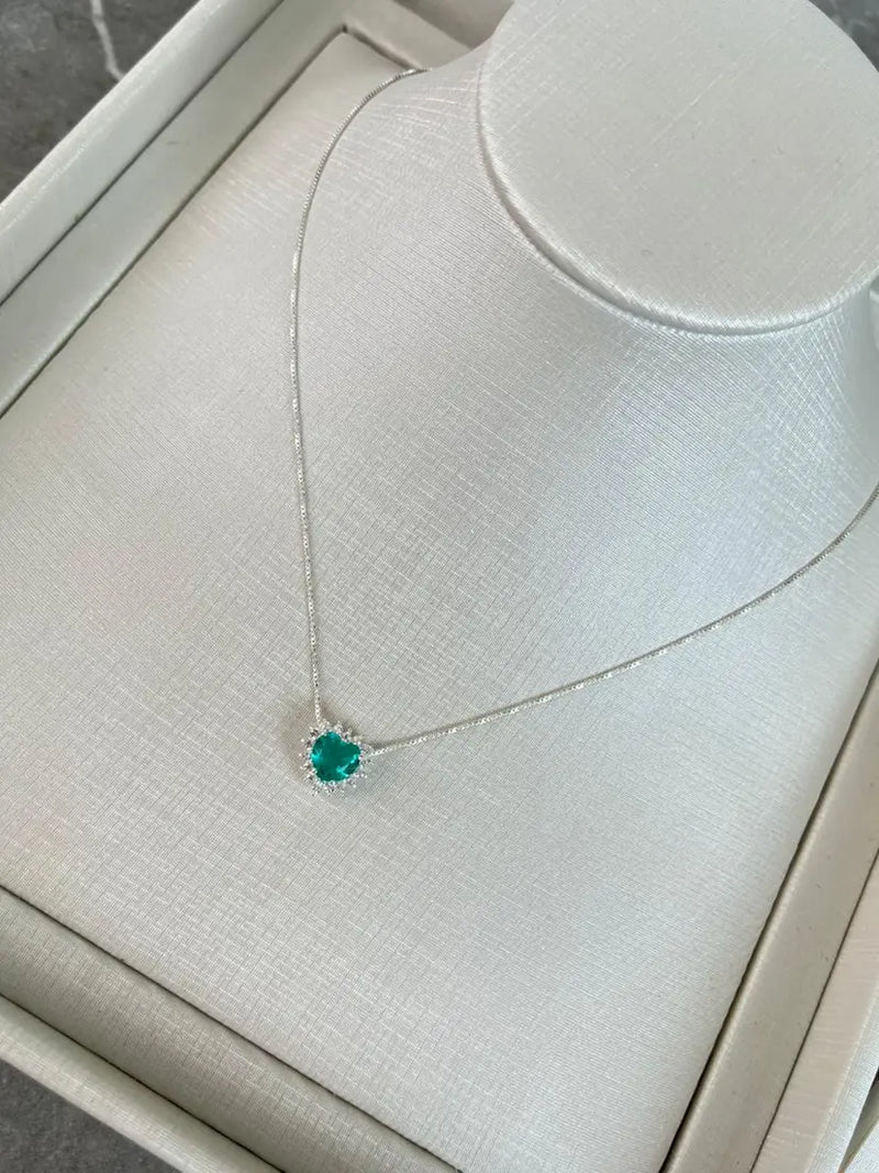 Colar coração verde água G